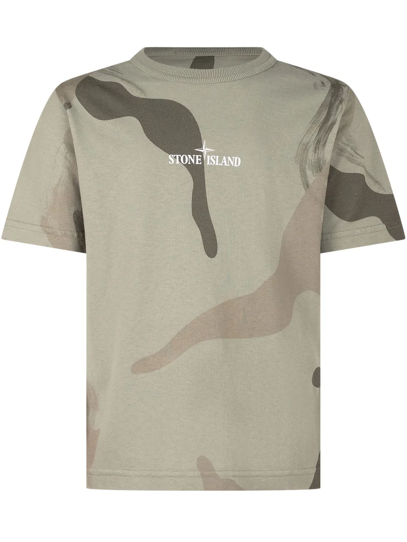 T-shirt con Stampa Astratta e Scritta Frontale
