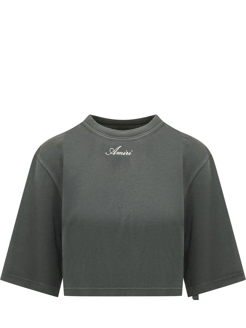 T-shirt Cropped con Ricamo Frontale
