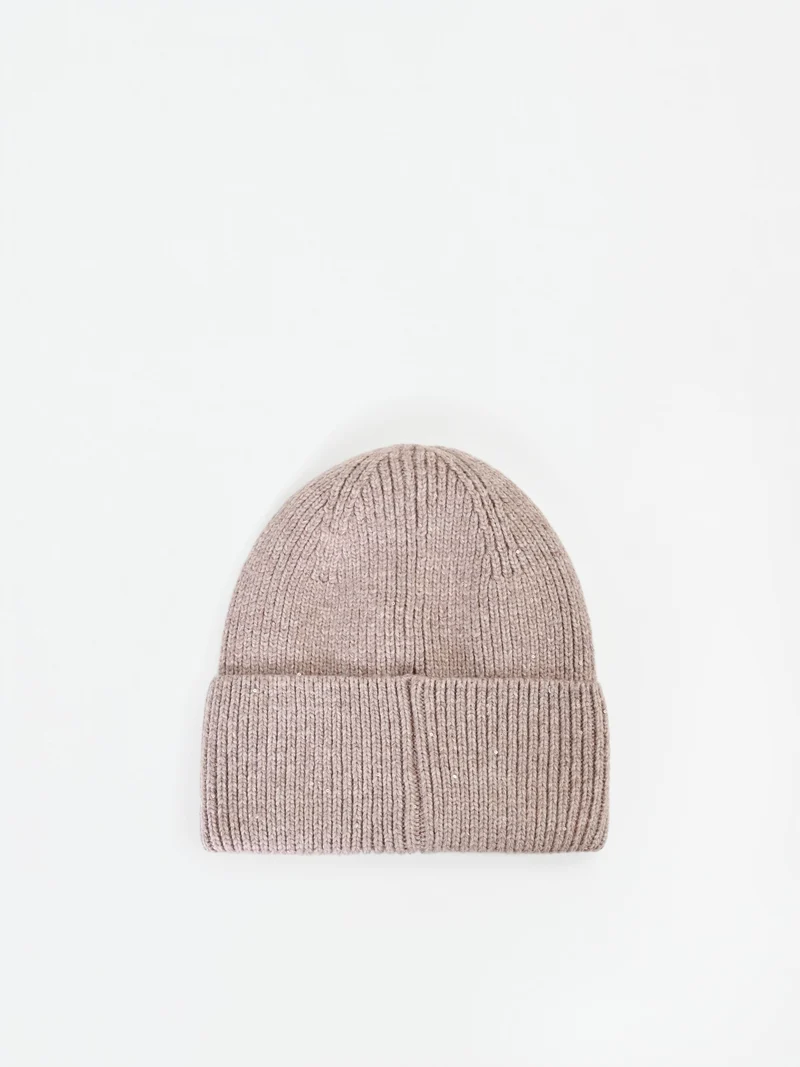 Cappellino beanie tortora beige con paillettes