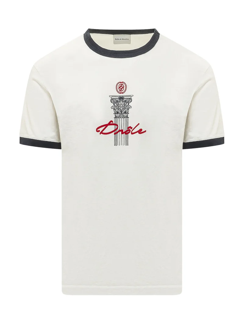 T-shirt Slim con Grafica a Colonna