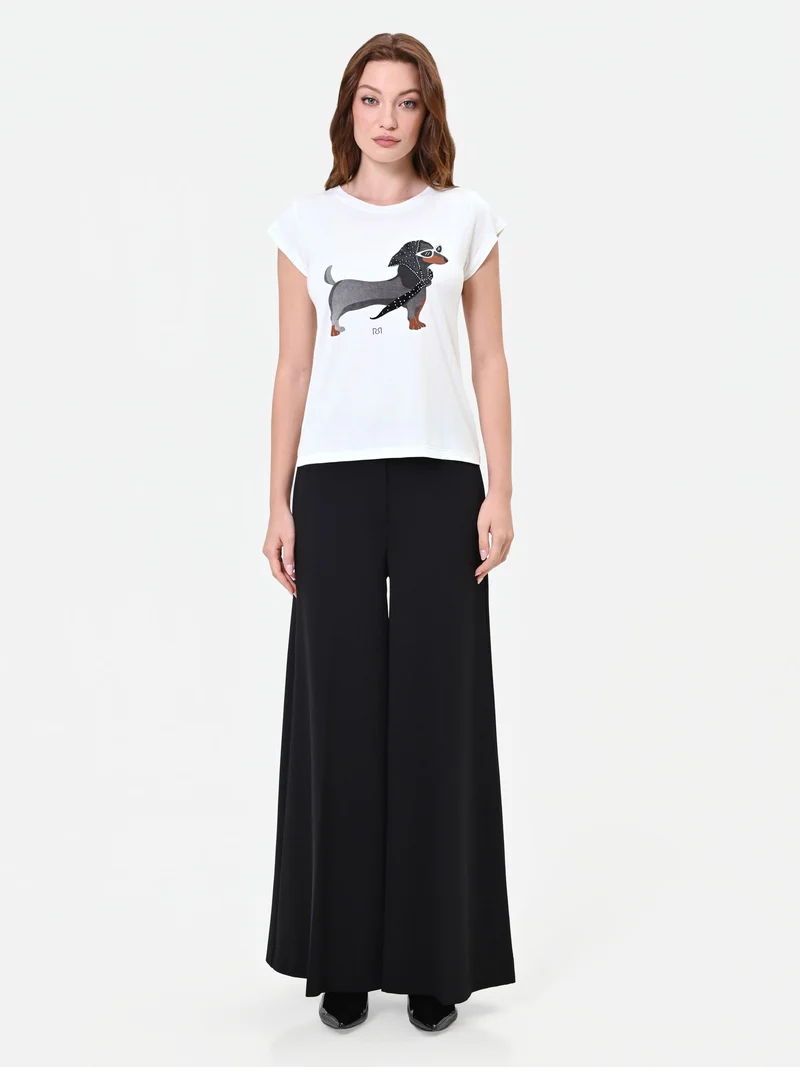 T-shirt panna con stampa bassotto