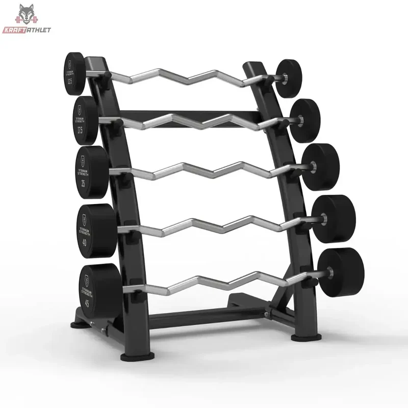 Set mit 5 EZ Curl Langhanteln Fest 10–30 kg + Ständer Titanium Strength