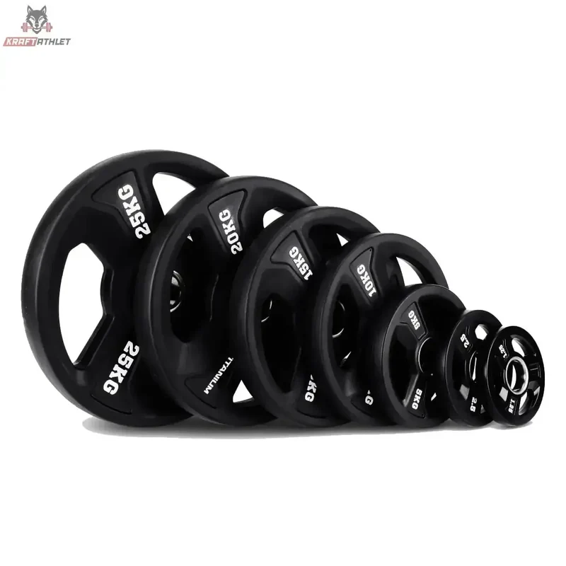 Premium Gummischeiben mit 3 Tri-Grip Griffen 1,25–25 kg – Titanium Strength