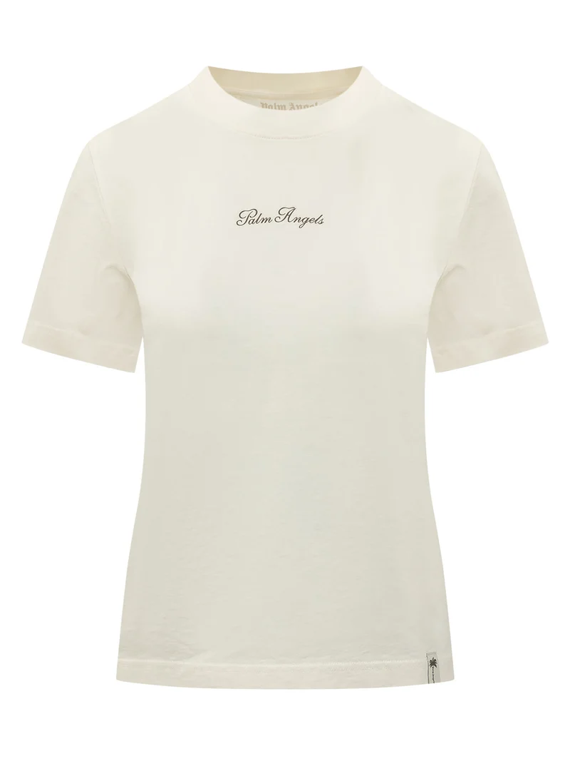 T-shirt Girocollo con Scritta sul Petto