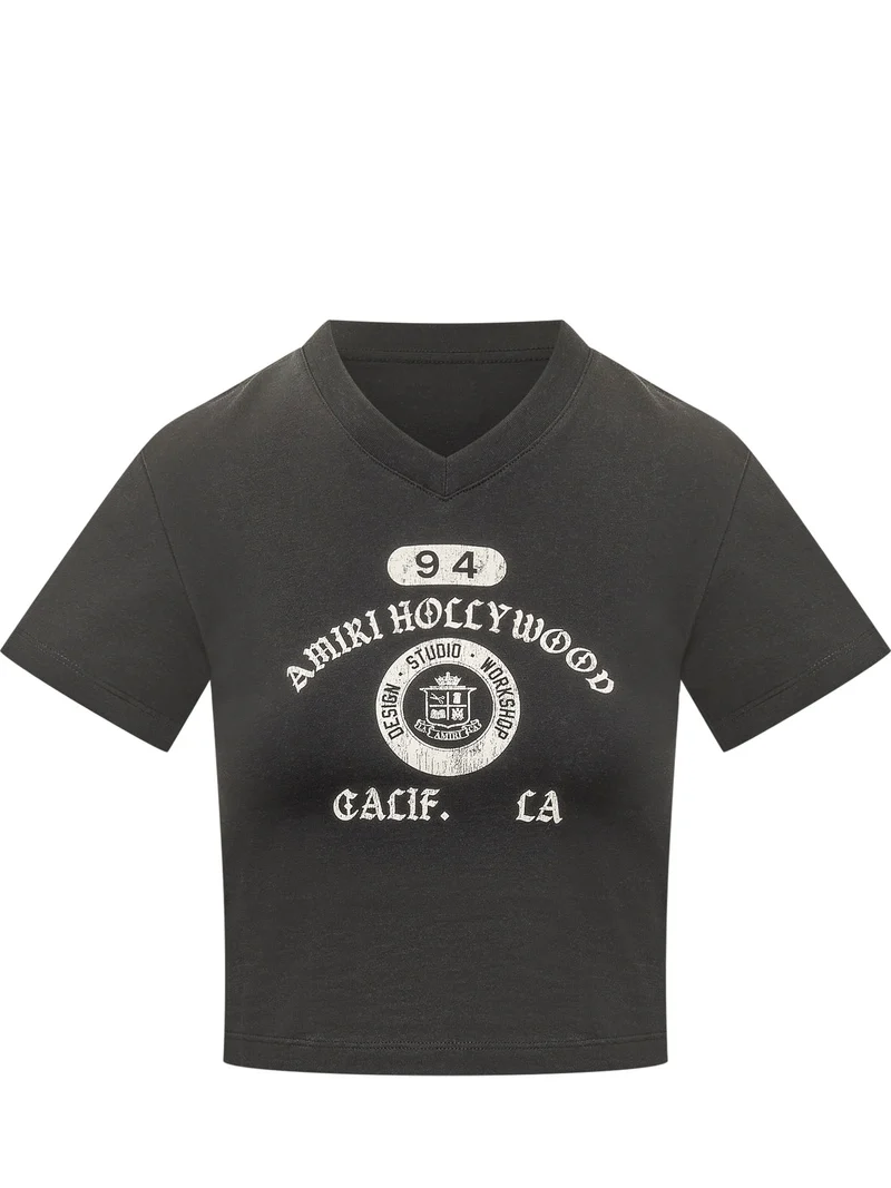 T-shirt con Scollo a V e Stampa Grafica