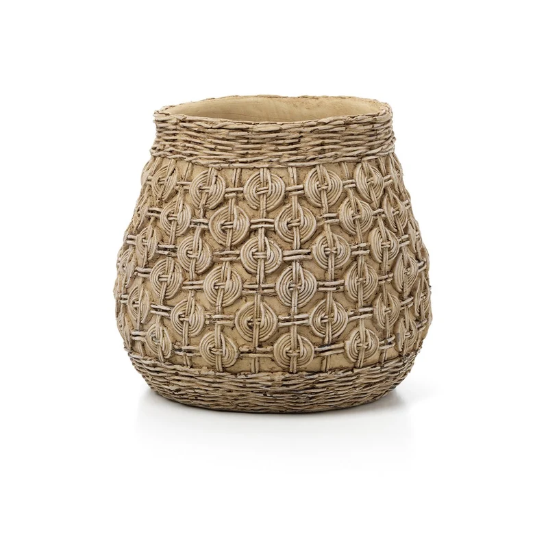Concrete Planter XL – Round Knot Design, Large Cement Plant Pot, Brown