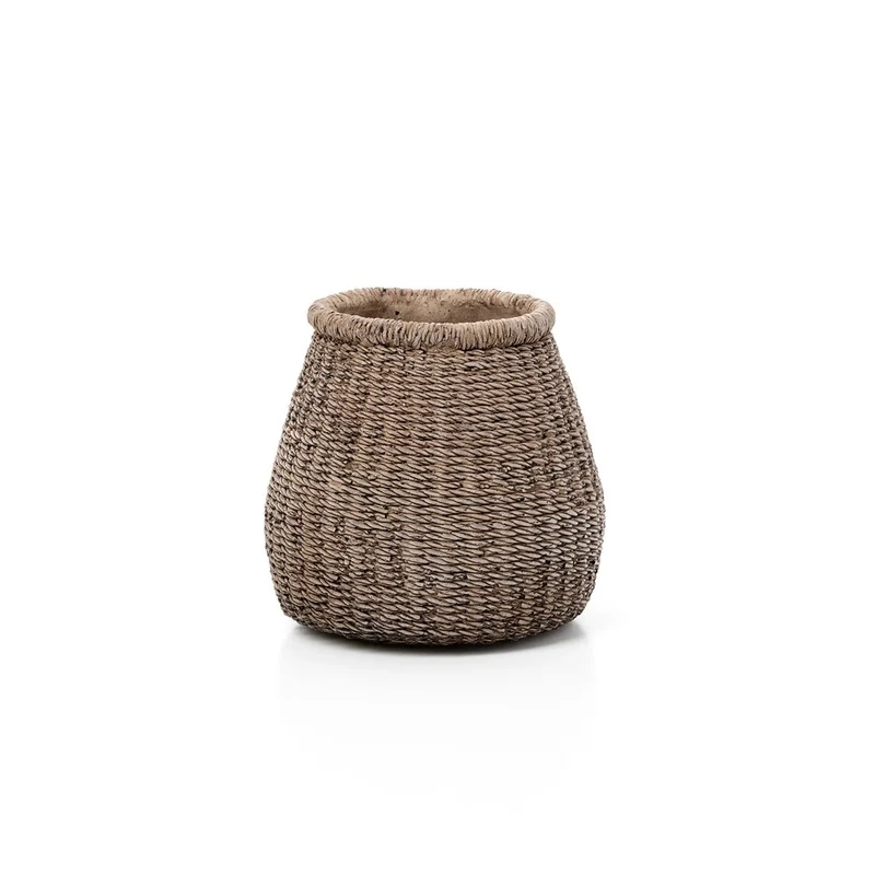Cement Planter - Brown Faux-Puff Plant Pot - Medium Size