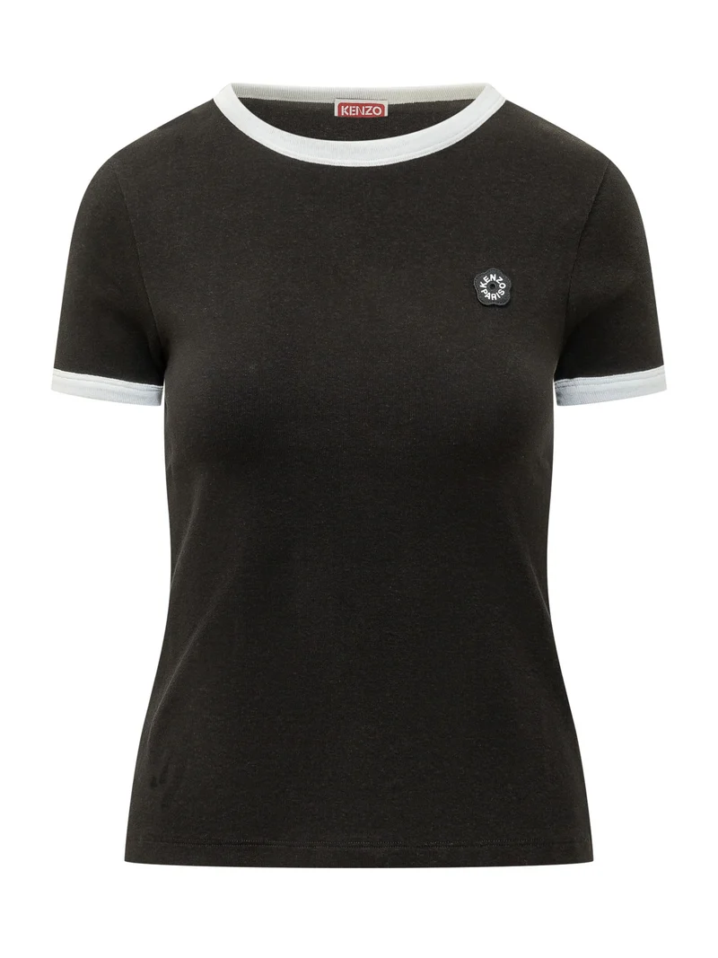 T-shirt Aderente con Bordi a Contrasto e Logo