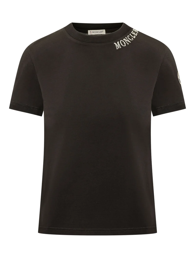 T-shirt Girocollo con Logo Ricamato