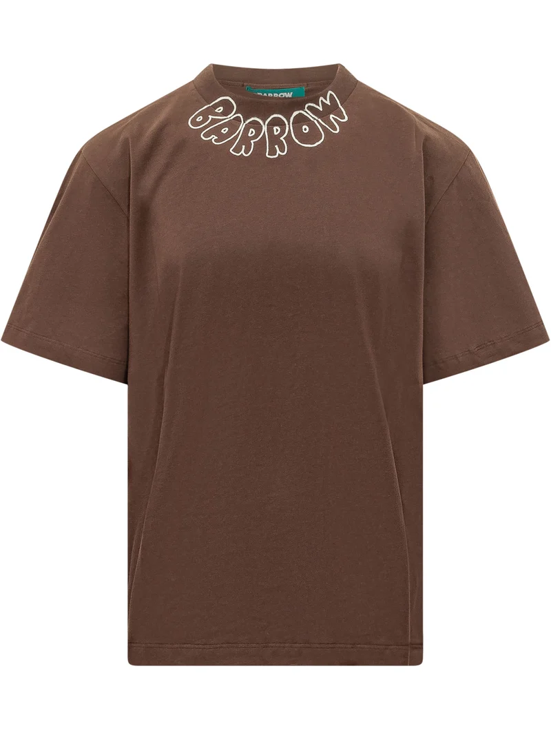 T-shirt con Lettering Ricamato sul Collo