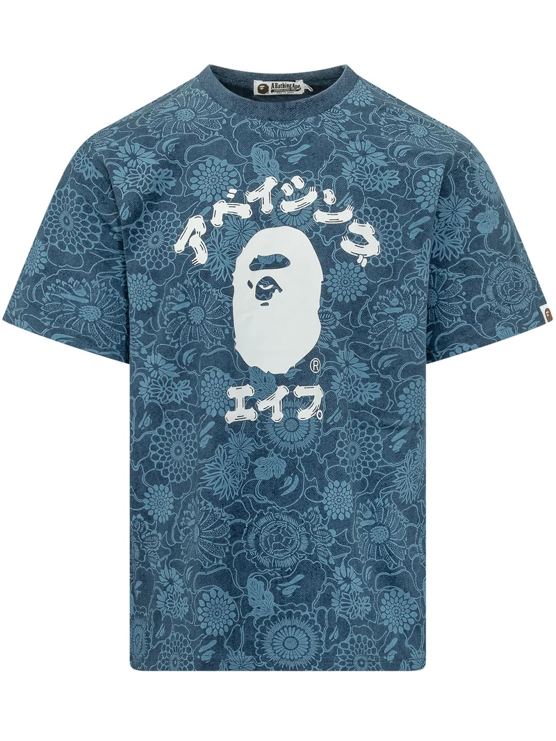 T-shirt Fit Giapponese con Stampa Floreale