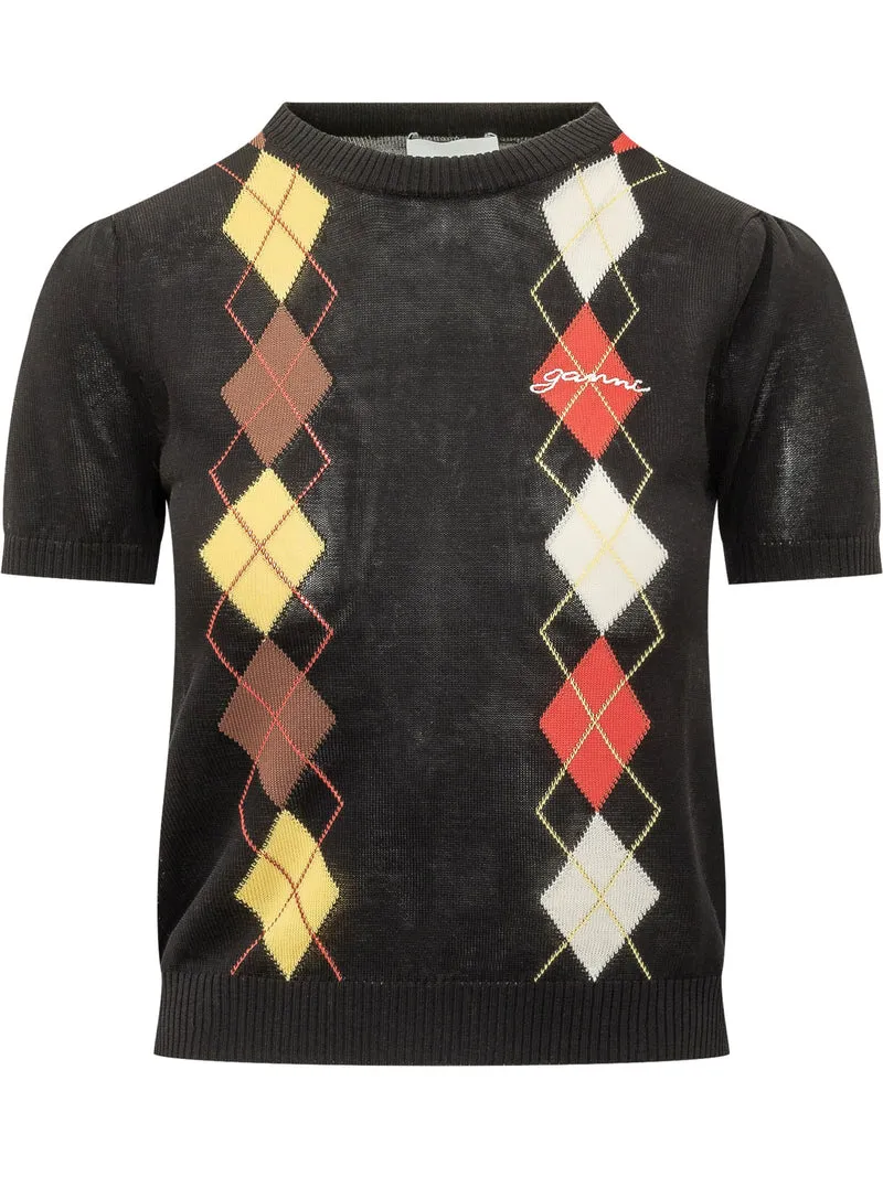 T-shirt Argyle con Maniche Corte