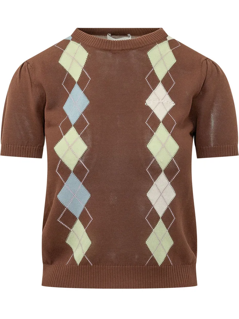 T-shirt Argyle con Maniche Corte