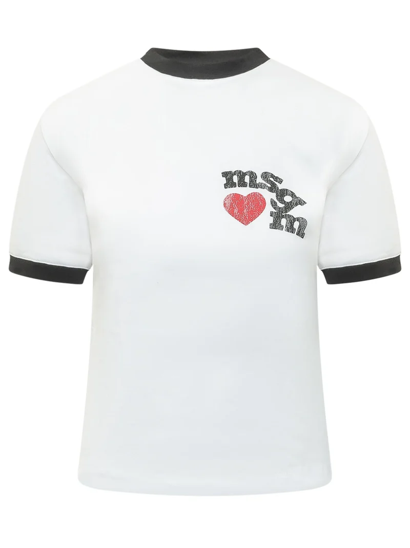 T-shirt in Cotone con Stampa Logo e Cuore