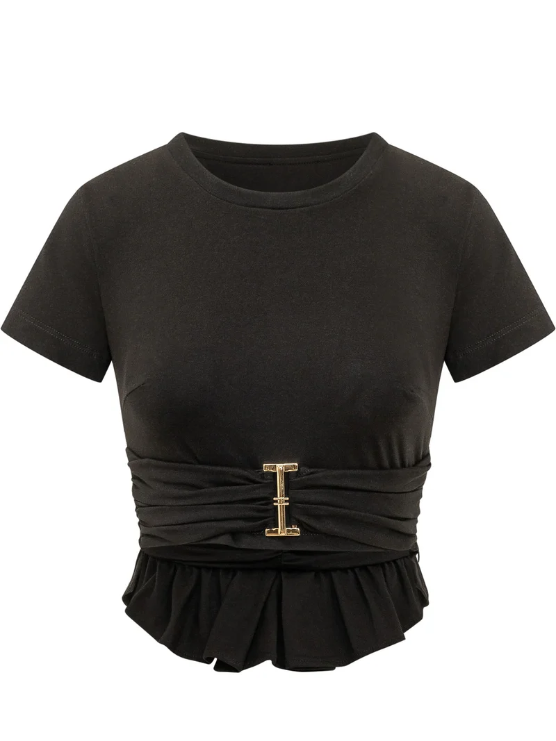 T-shirt Cropped con Drappeggio