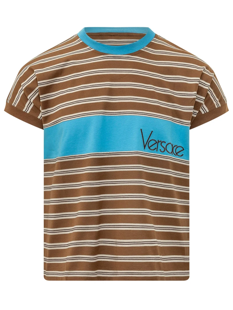 T-shirt a Righe con Logo