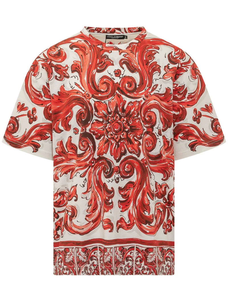 T-shirt a Girocollo con Stampa Ornamentale
