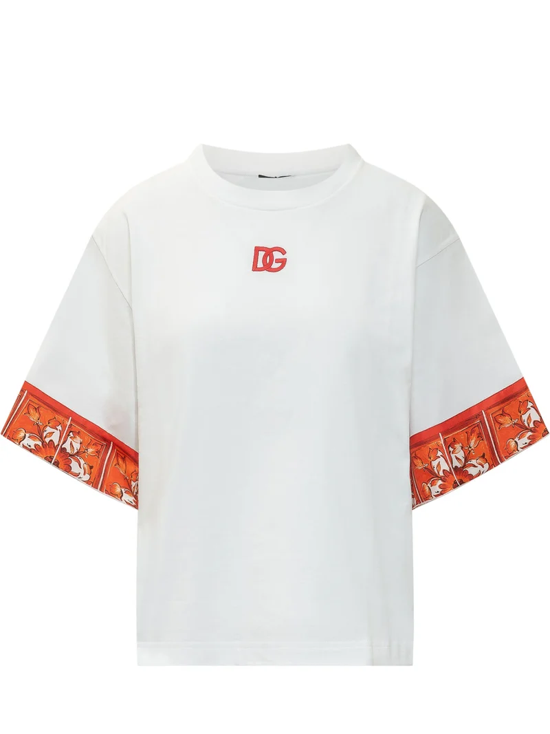 T-shirt con Bordi Stampa Maiolica