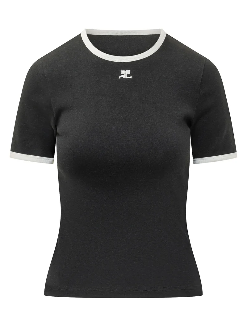 T-shirt con Collo a Contrasto