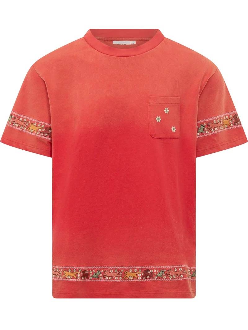 T-shirt con Bordo Ricamato Floreale