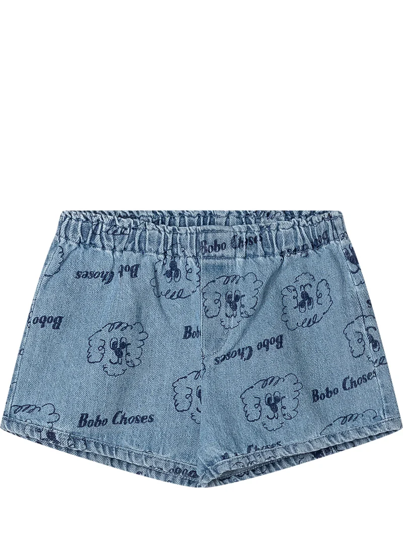 Shorts Denim con Stampa All Over