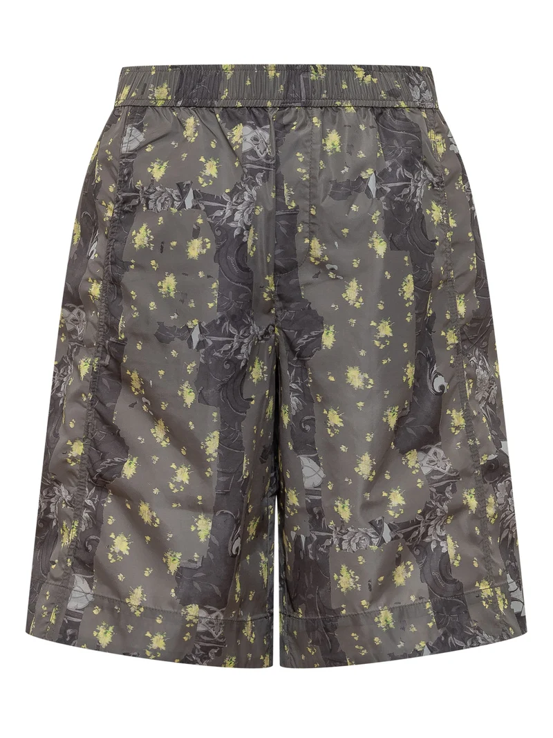 Short in Nylon con Stampa Astratta e Vita Elasticizzata