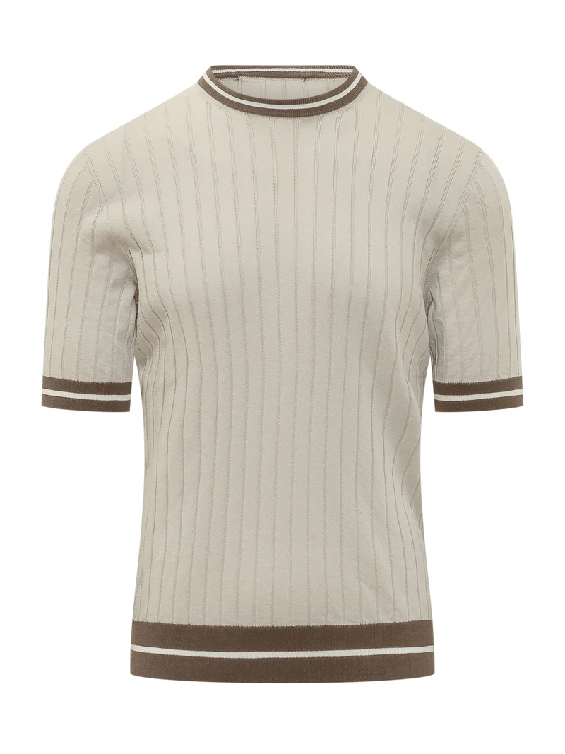 T-shirt in Maglia a Coste a Maniche Corte