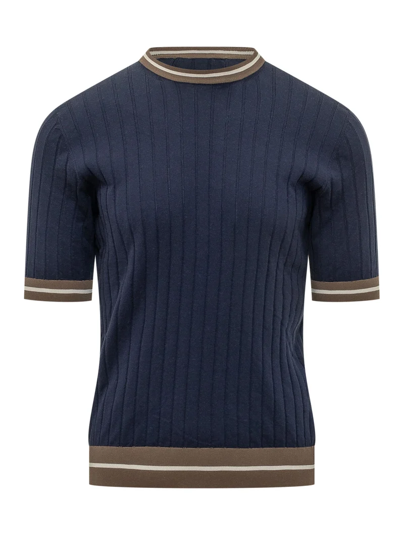 T-shirt in Maglia a Coste a Maniche Corte