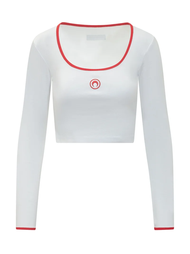 T-shirt a Maniche Lunghe con Scollo Tondo e Logo Ricamato