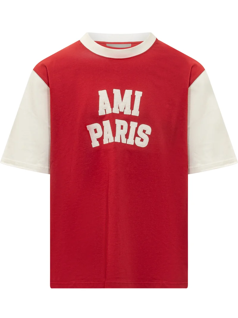 T-shirt con Scritta Applicata
