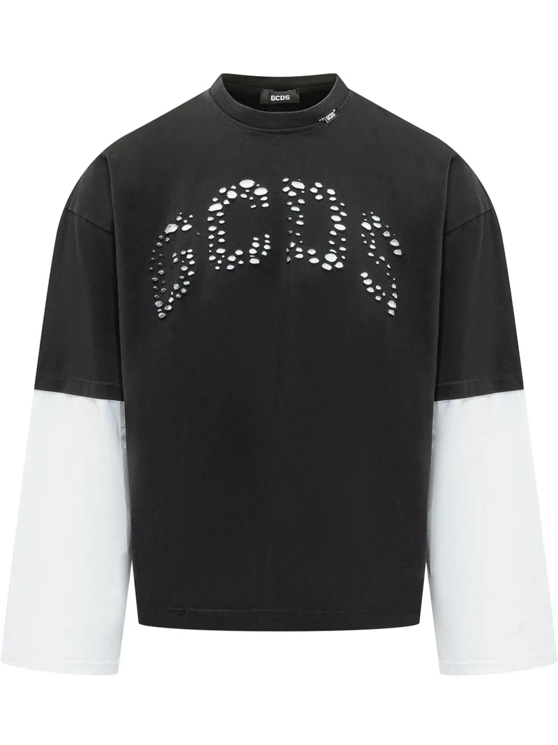 T-shirt con Logo Traforato e Maniche Lunghe