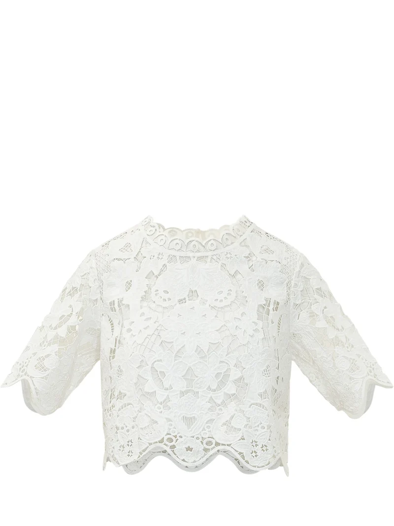 Top Corto in Pizzo con Maniche Corte