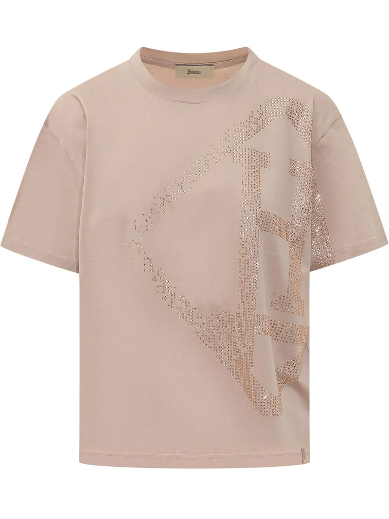 T-shirt con Strass e Stampa Frontale