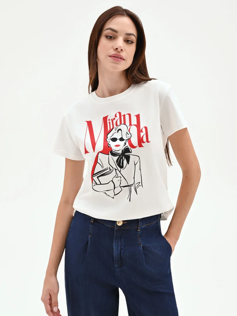 T-shirt 'Miranda: The Devil Wears Prada' bianca in cotone