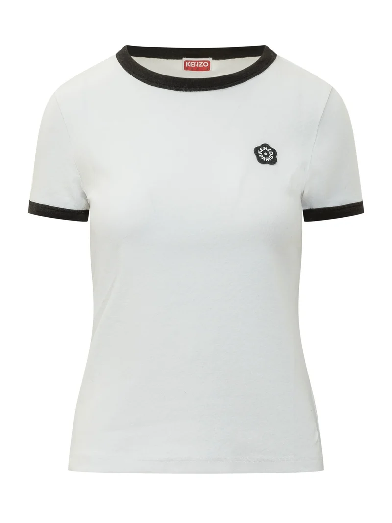 T-shirt Aderente con Bordi a Contrasto e Logo