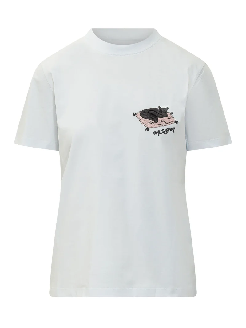 T-shirt con Ricamo di Gatto