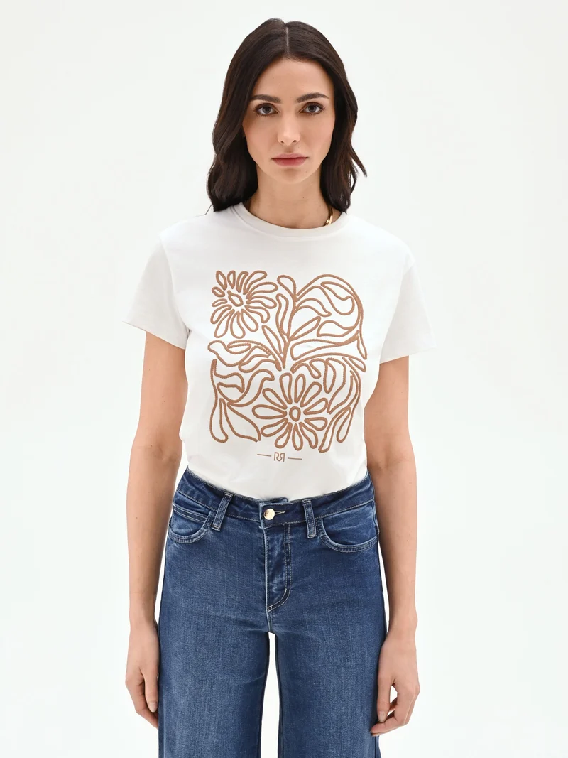 T-shirt panna con stampa grafica