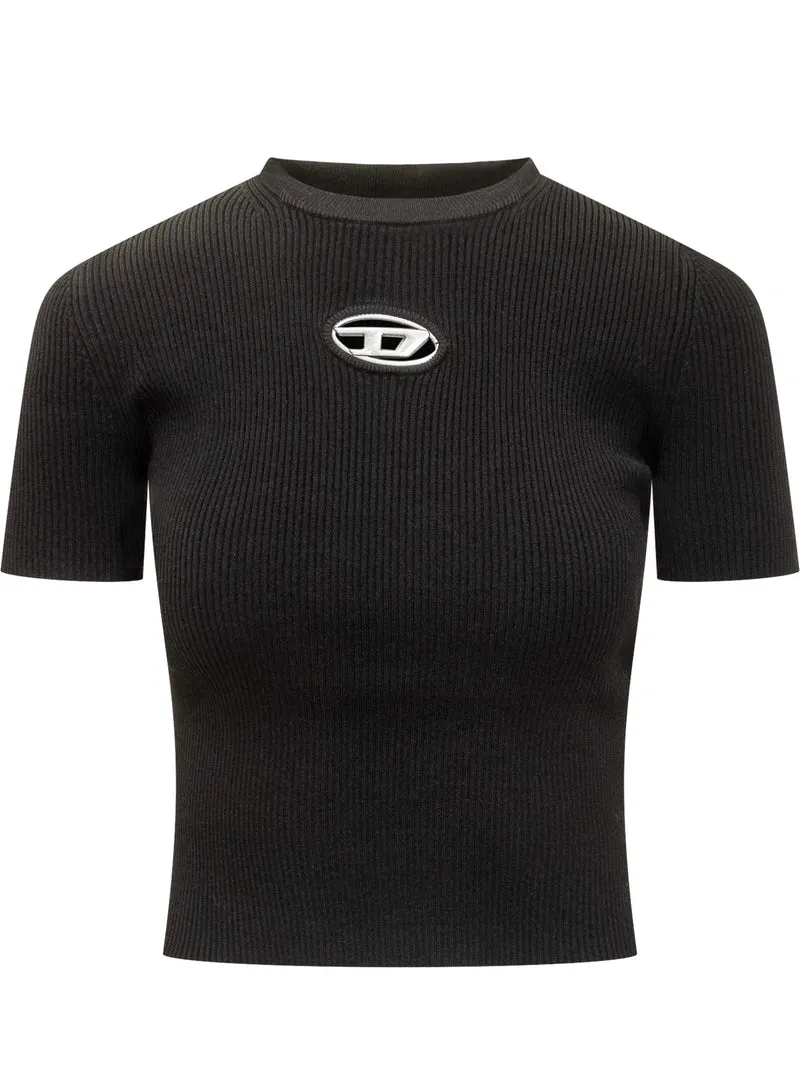 Top nero Diesel aderente con logo frontale