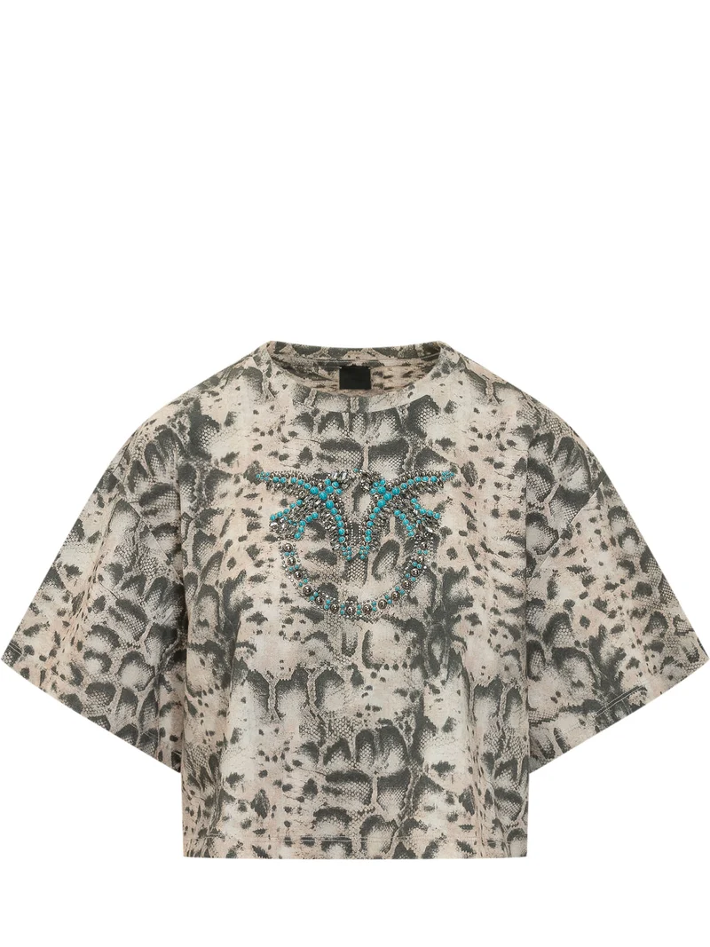 T-shirt Crop con Stampa e Logo
