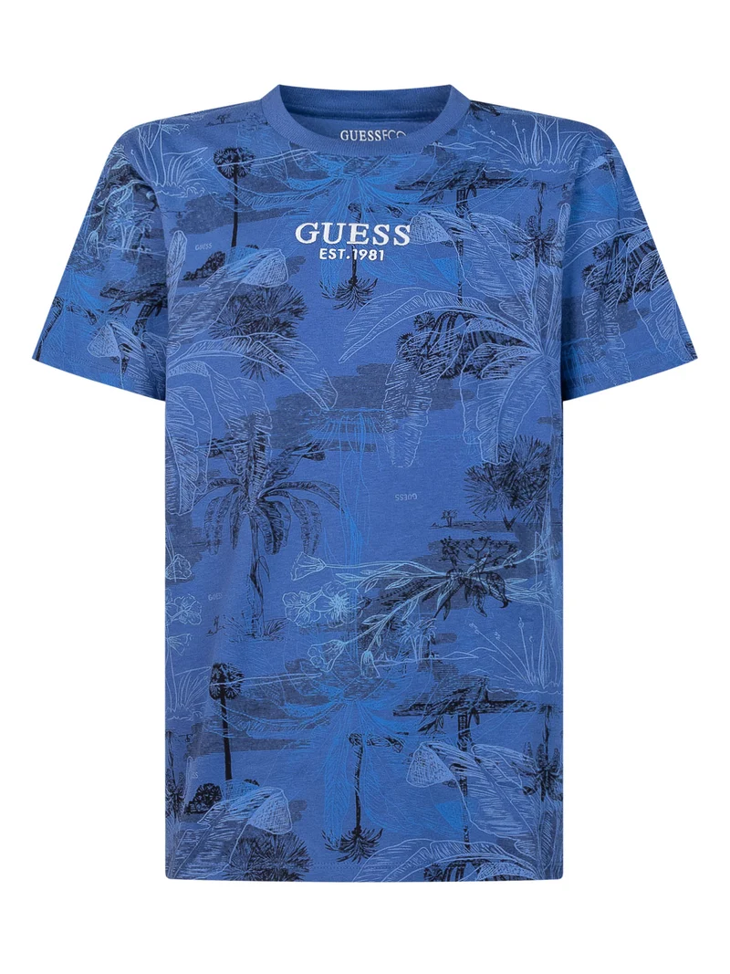 T-shirt Oversize a Maniche Corte con Stampa Tropicale