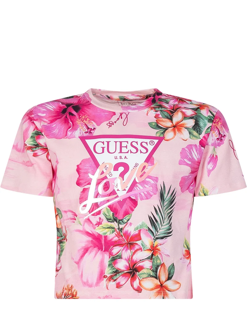 T-shirt con Stampa Floreale e Logo