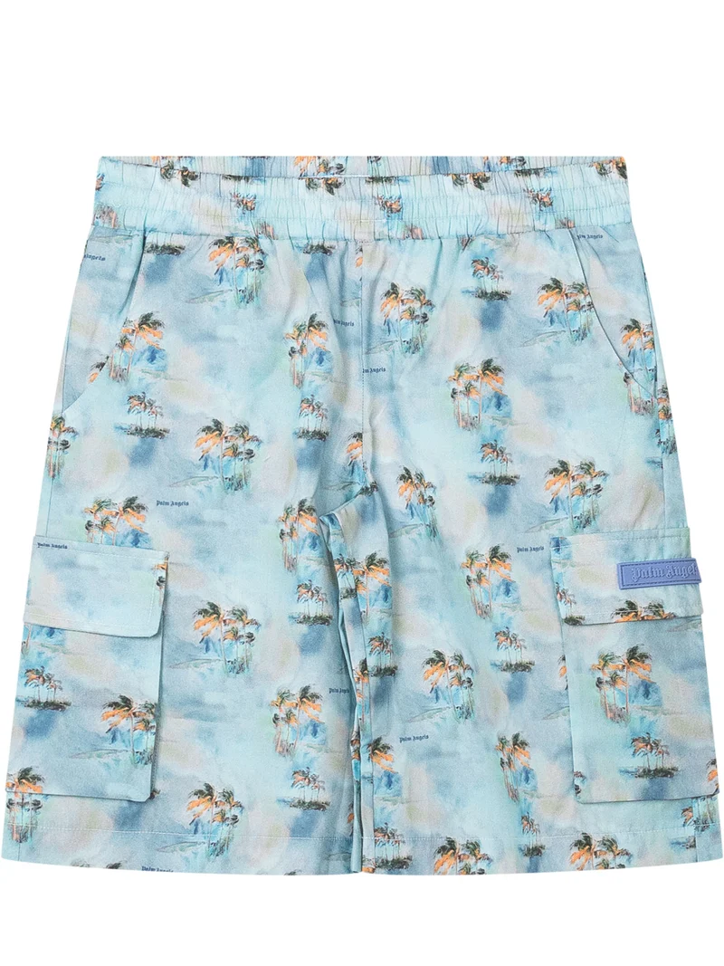 Pantaloni Corti Cargo con Stampa Palme