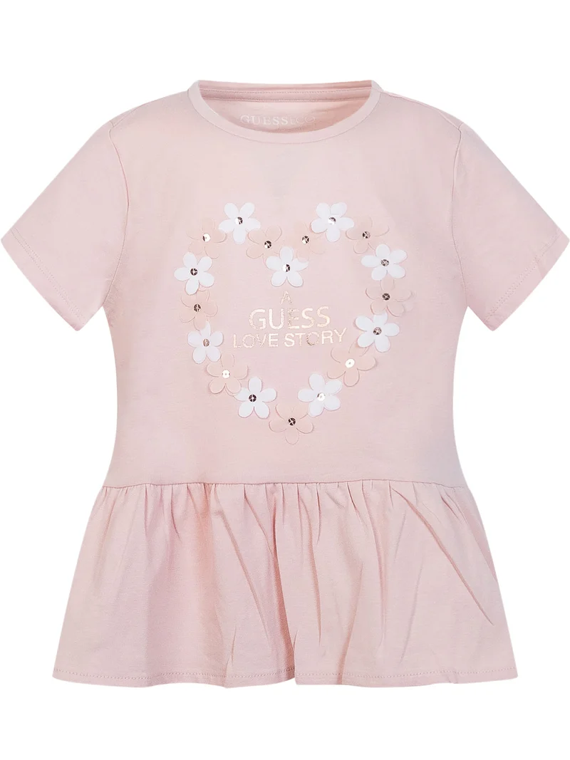 T-shirt Manica Corta con Balza e Stampa Floreale