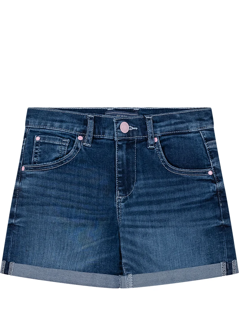 Shorts in Denim Stretch con Risvolto