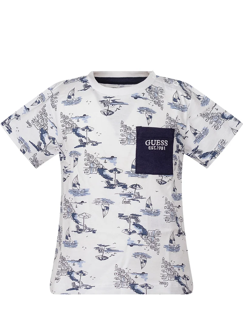 T-shirt Girocollo con Stampa e Tasca