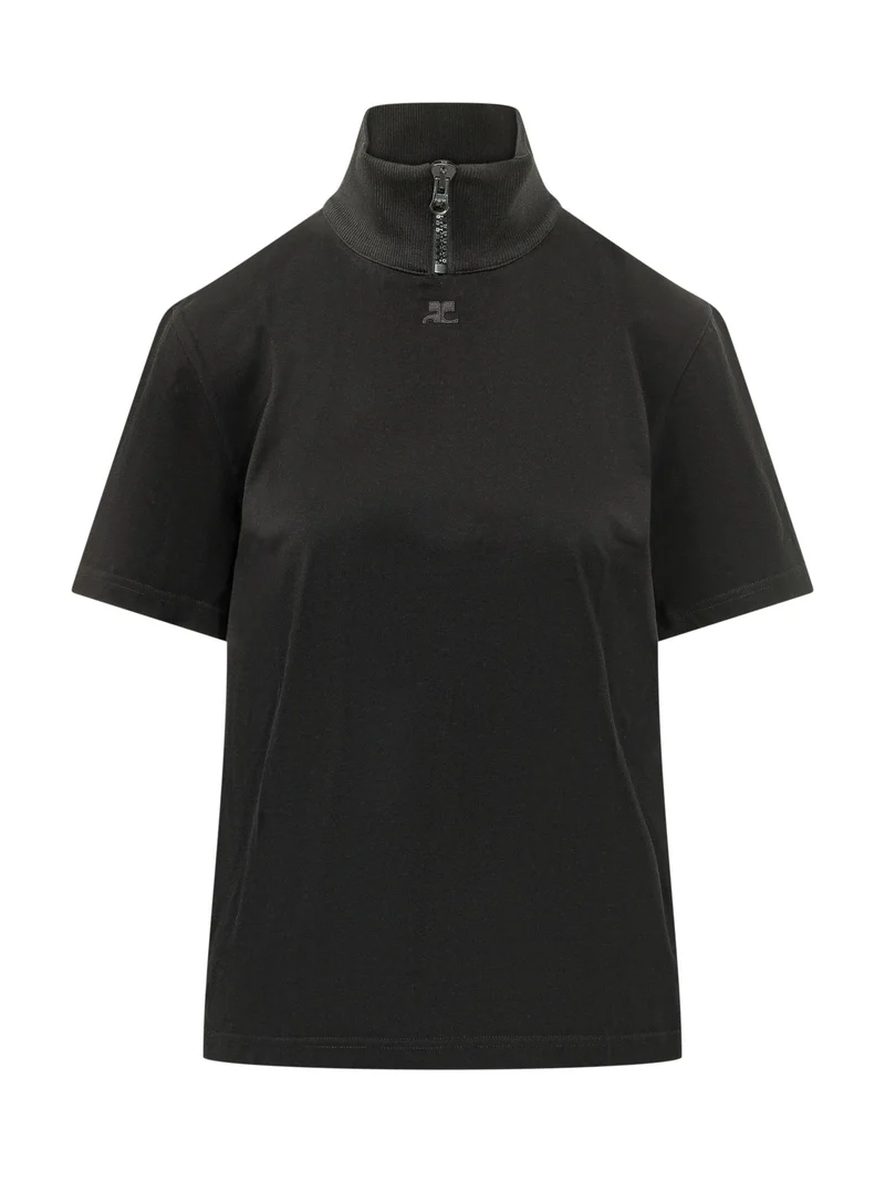 T-shirt con Collo Alto e Zip