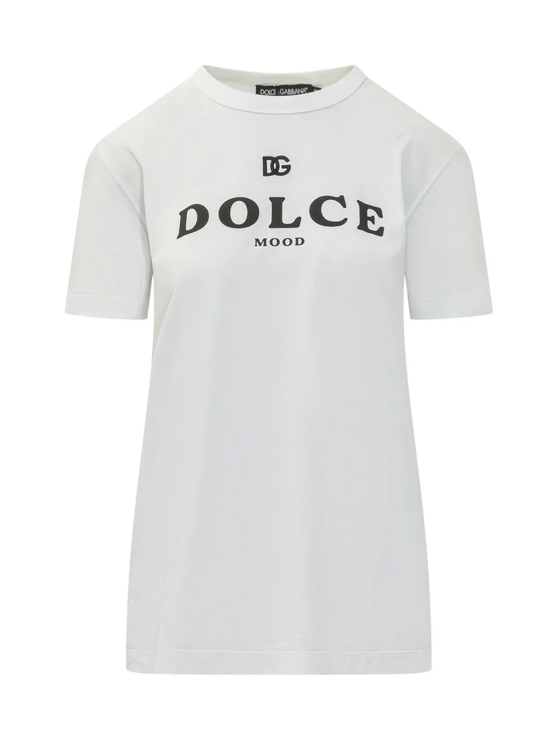T-shirt Girocollo con Stampa Lettering