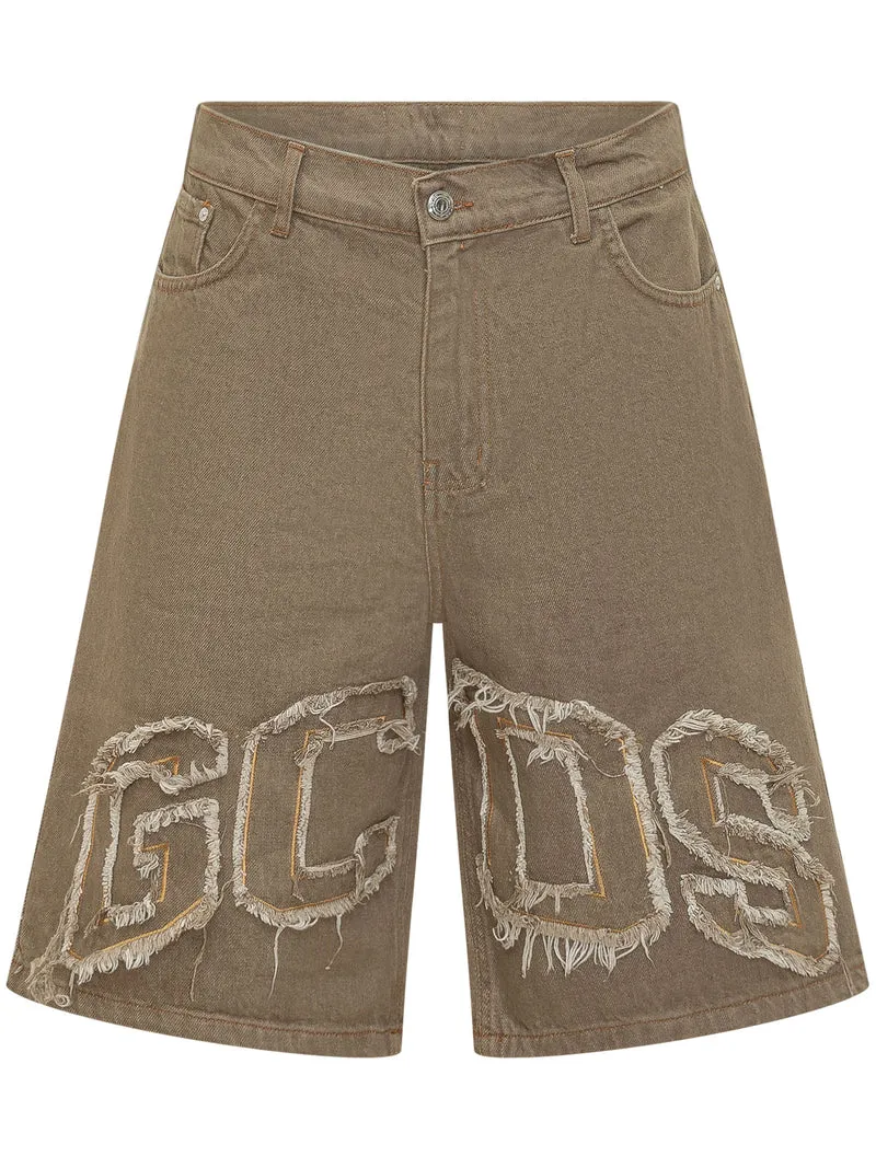 Bermuda Denim con Logo Applicato