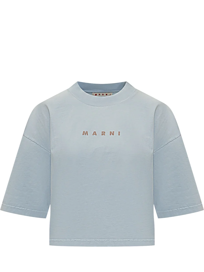 T-shirt Cropped con Logo Ricamato