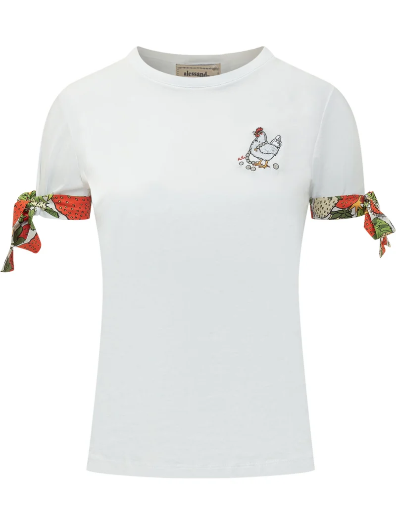T-Shirt Slim Fit con Ricamo Gallina